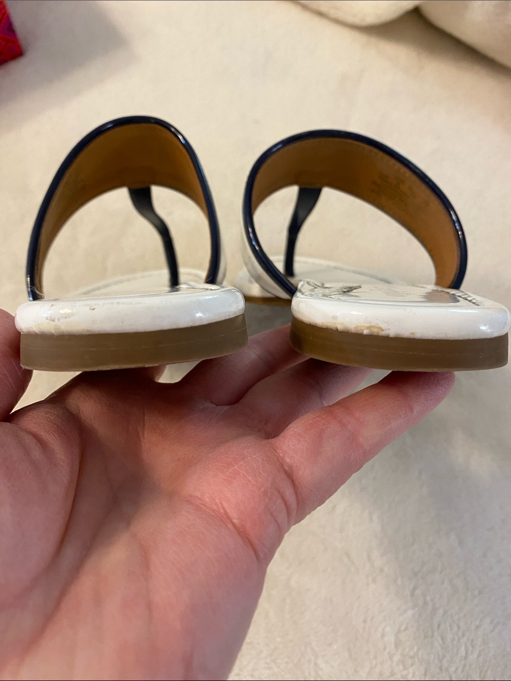 J. McLaughlin Leslie Thong Sandal White and Navy Patent 8 - Picture 4 of 7